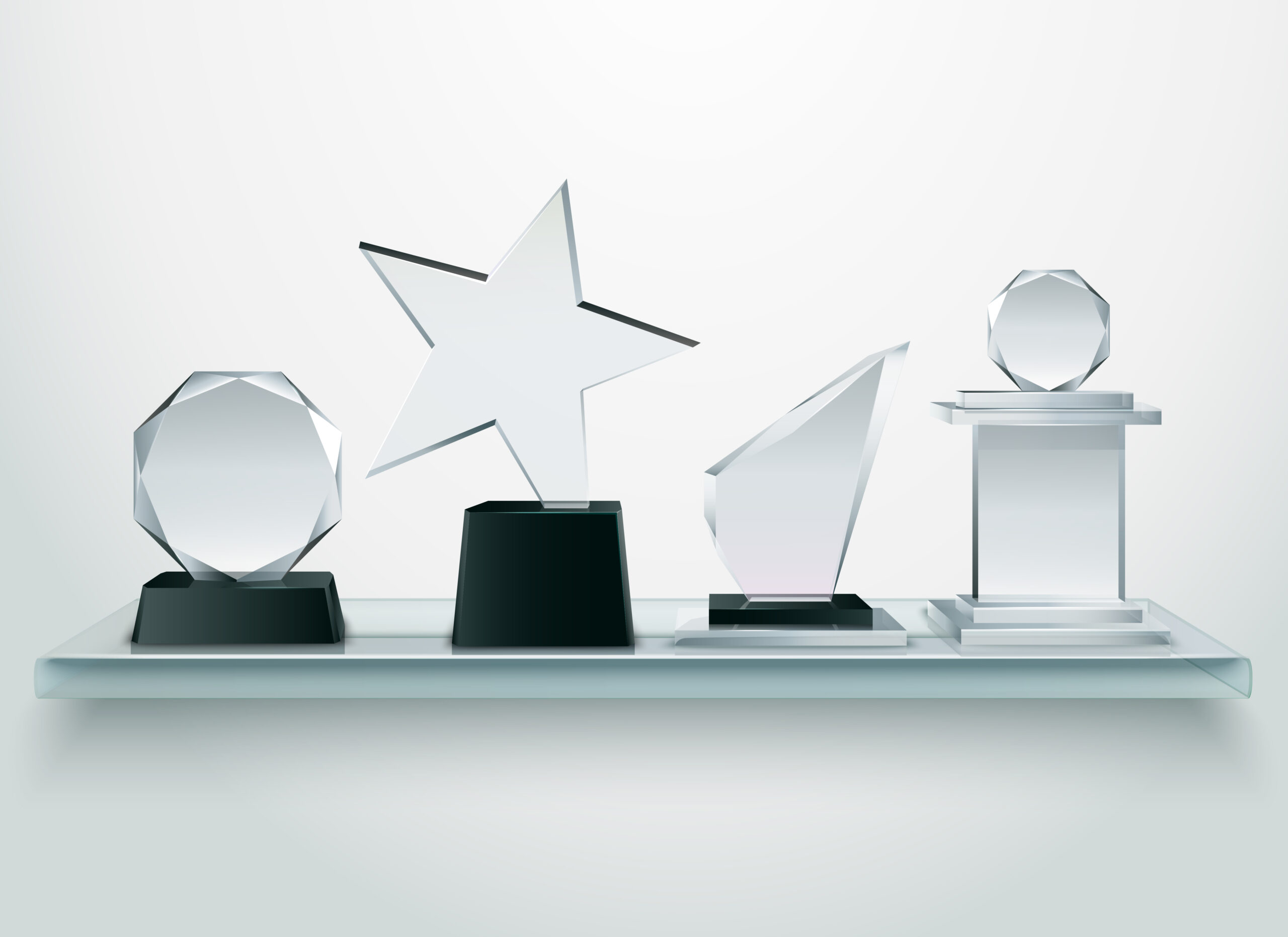 Glass Trophies On Shelf Realistic Image